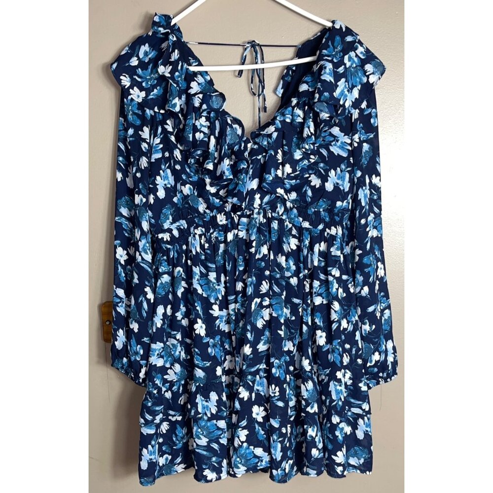 Abercrombie & Fitch Dress Blue Ruffles Full Skirt Tier Balloon Mini Boho Women L - Picture 11 of 12